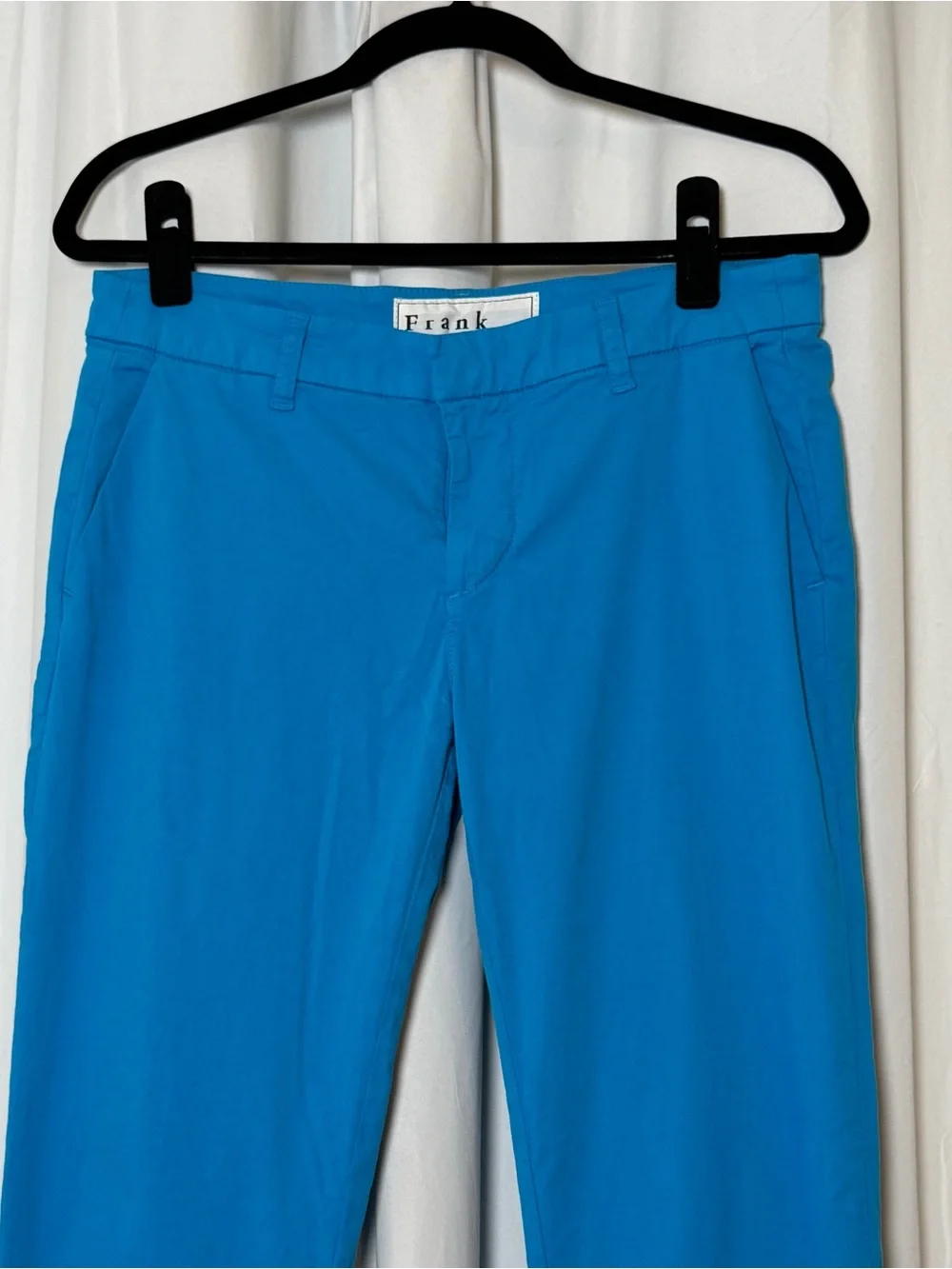 Frank & Eileen Wicklow Pants 4 Aqua Blue Raw Hem Cotton Stretch Chino Ankle
